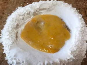 German cheesecake Mürbeteig dough ingredients on the countertp