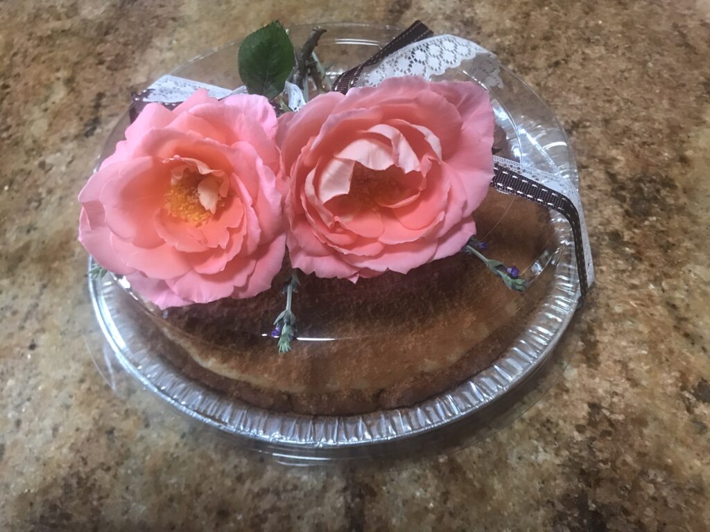 Milk Tart decorated with roses from the garden