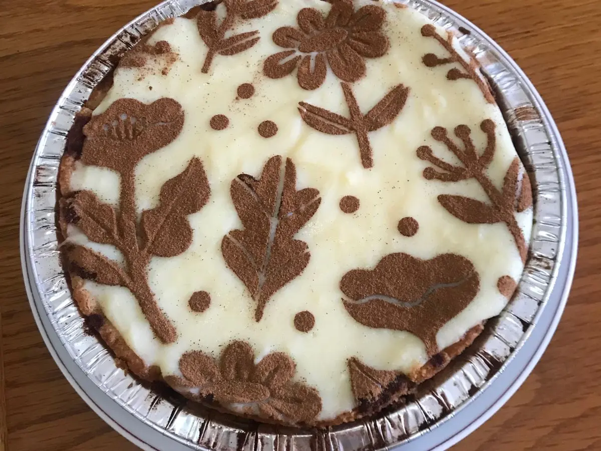 South African Milk tart in a foil pie dish (Melktert)