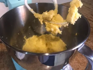 Creaming butter and sugar together for the apple cinnamon loaf cake