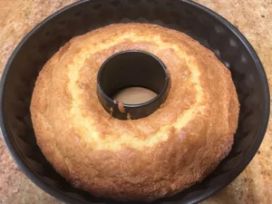 Baked yoghurt cake in ring tin