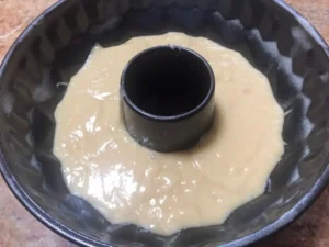 Yoghurt cake batter in ring tin