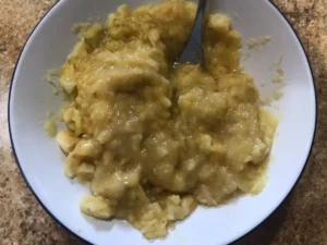 Mashed ripe bananas for old fashioned banana bread