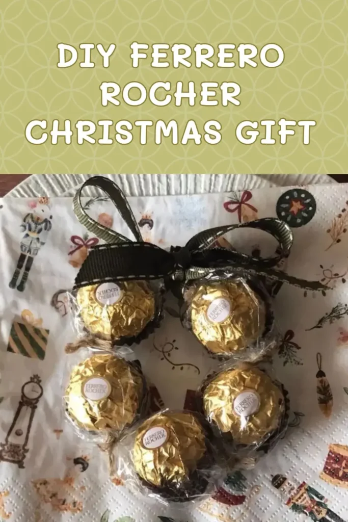 A small Ferrero Rocher wreath tied with a green ribbon.