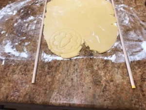 Rolled German tea biscuit dough ready to be cut into shapes