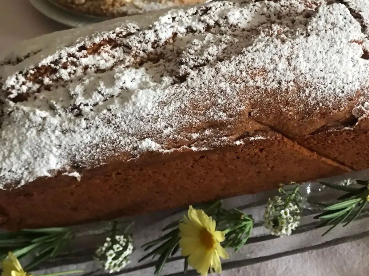 Ottilienkuchen traditional German loaf cake dusted with icing sugar