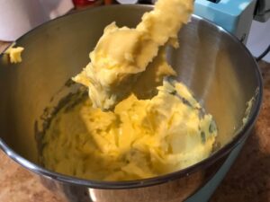 Butter and vanilla sugar in a stand mixer bowl
