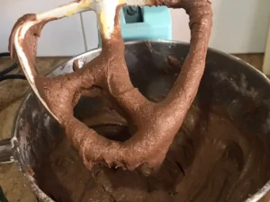 Smooth chocolate cake batter ready for baking