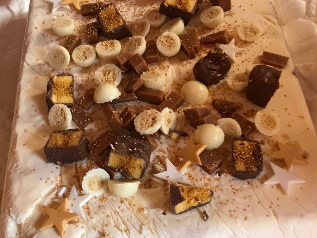 Ice cream cake served at milestone birthday celebration