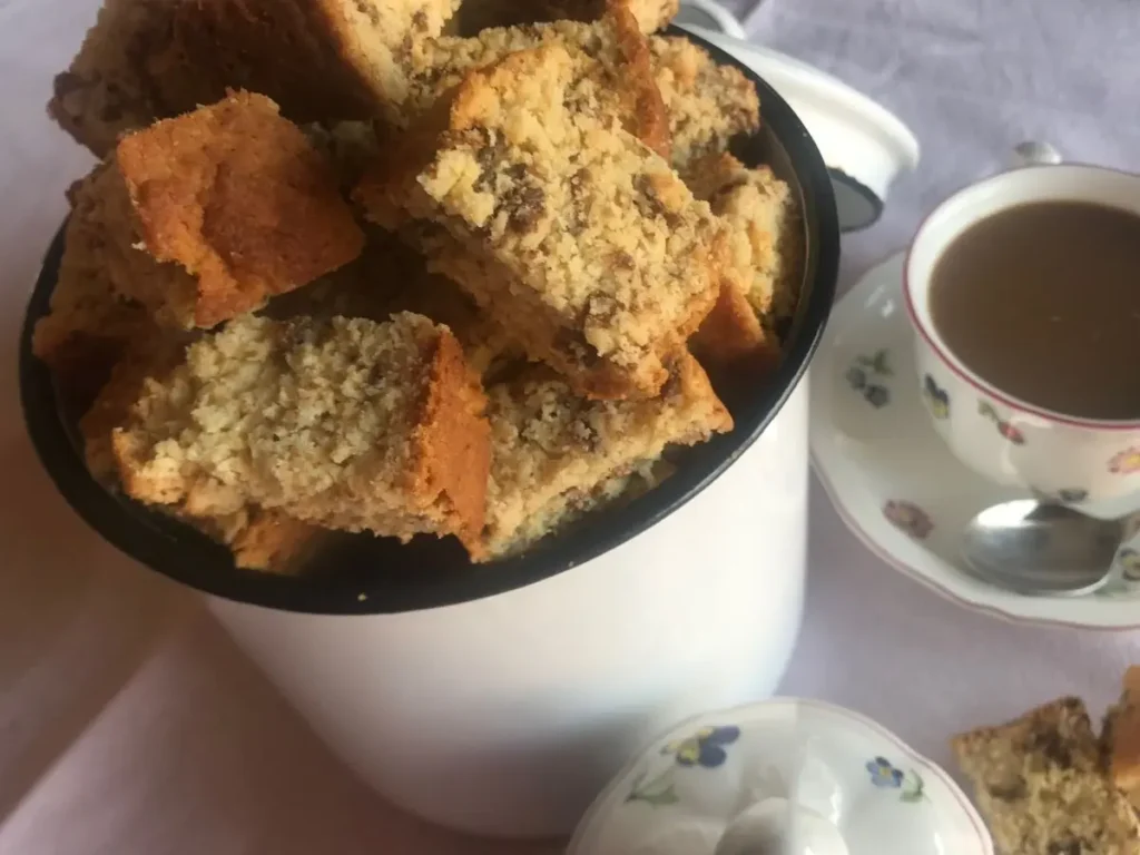 Homemade buttermilk bran rusks in a white container
