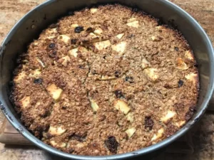 Whole oats and apple breakfast cake in springform pan