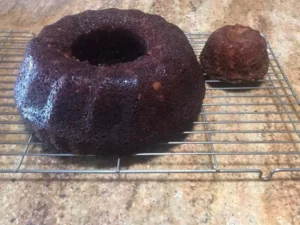 Freshly baked carrot bundt cake cooling on a wire rack
