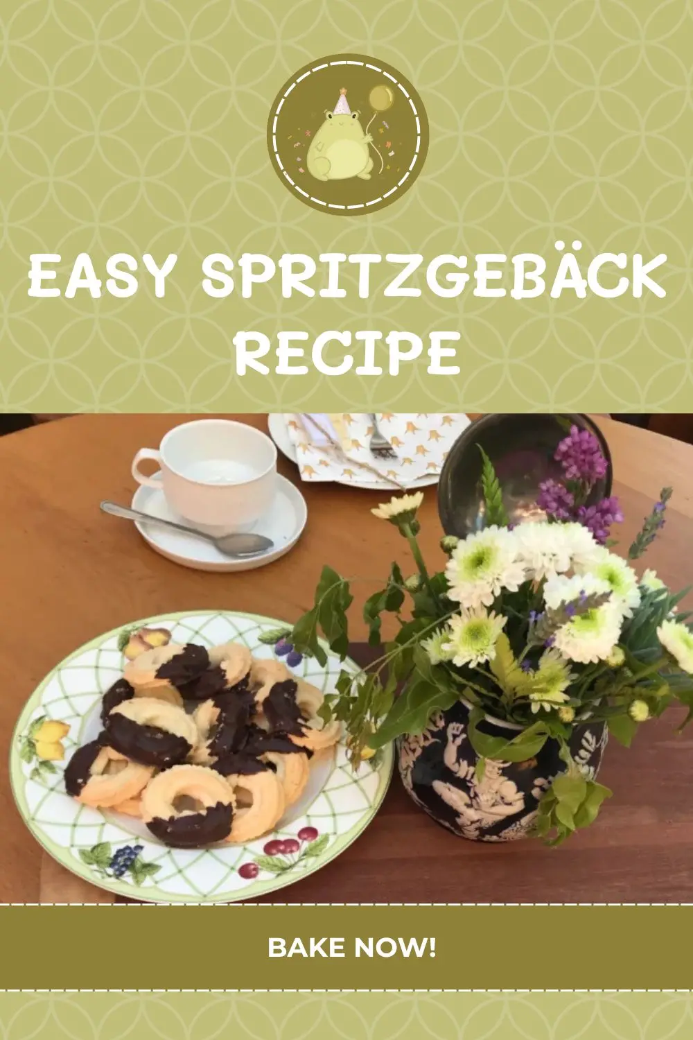 Spritzgebäck biscuits dipped in chocolate for tea for milestone birthday celebration.