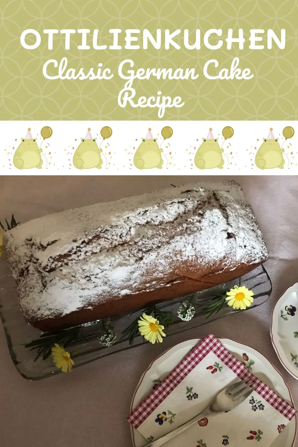 Ottilienkuchen traditional German loaf cake dusted with icing sugar