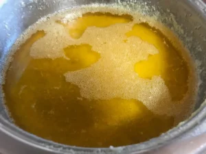Golden brown butter in a saucepan