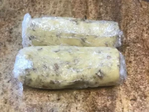 Pecan Balls dough shaped into logs