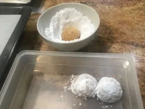 Pecan Balls rolled in icing sugar